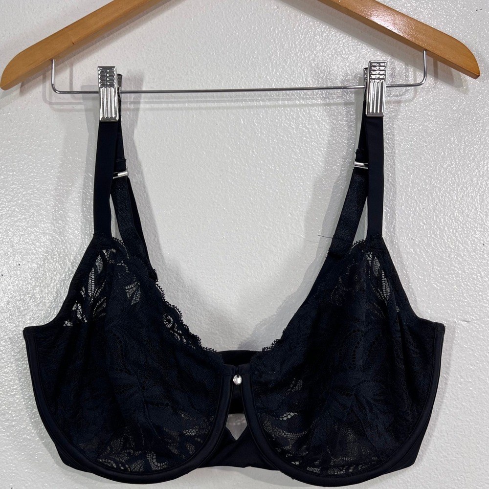 Bare Necessities Marilyn Unlined Lace Full Coverage Underwire Bra Black Size 34H